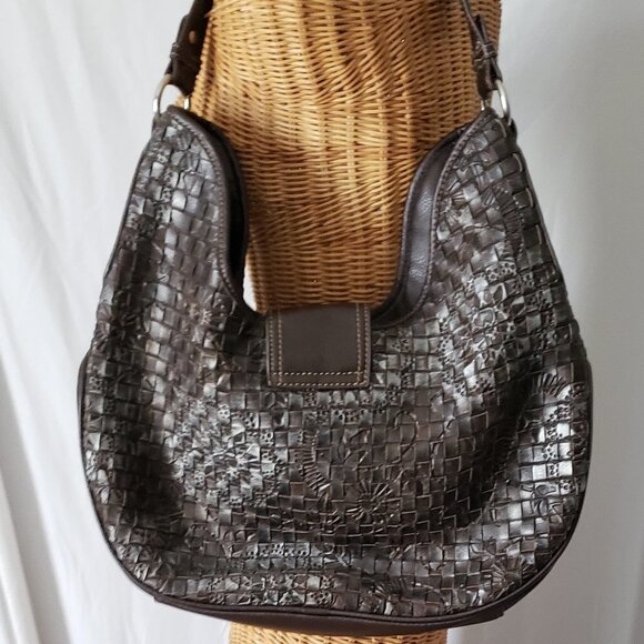 Ladies COLDWATER CREEK Embossed Woven Leather Hobo Handbag - Picture 4 of 11